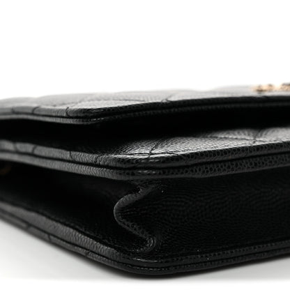 Caviar Quilted Crystal CC Wallet On Chain WOC Black