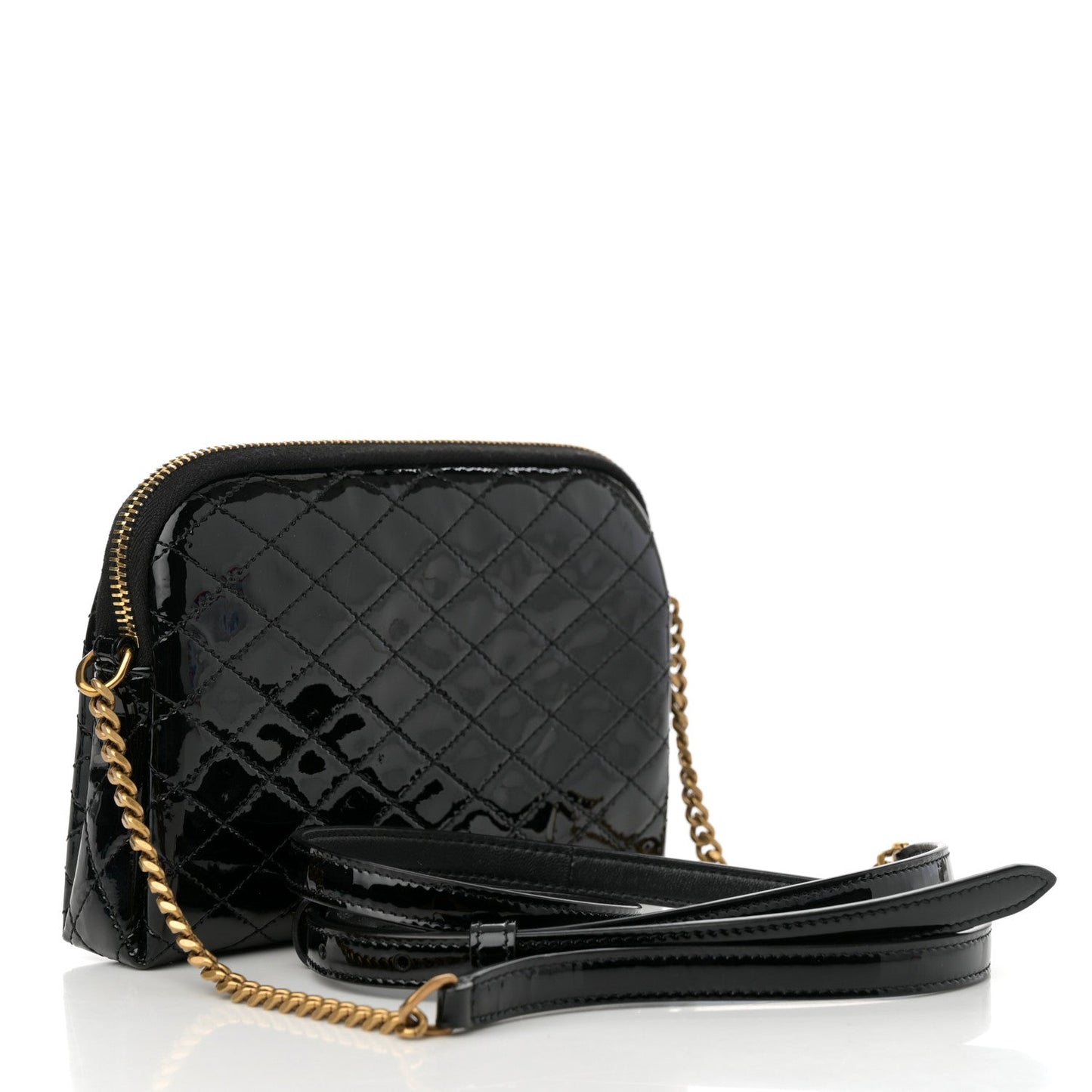 Patent Quilted Gaby Zipped Pouch Black