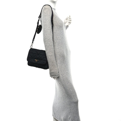 Re-Nylon Quilted Padded Flap Shoulder Bag Black