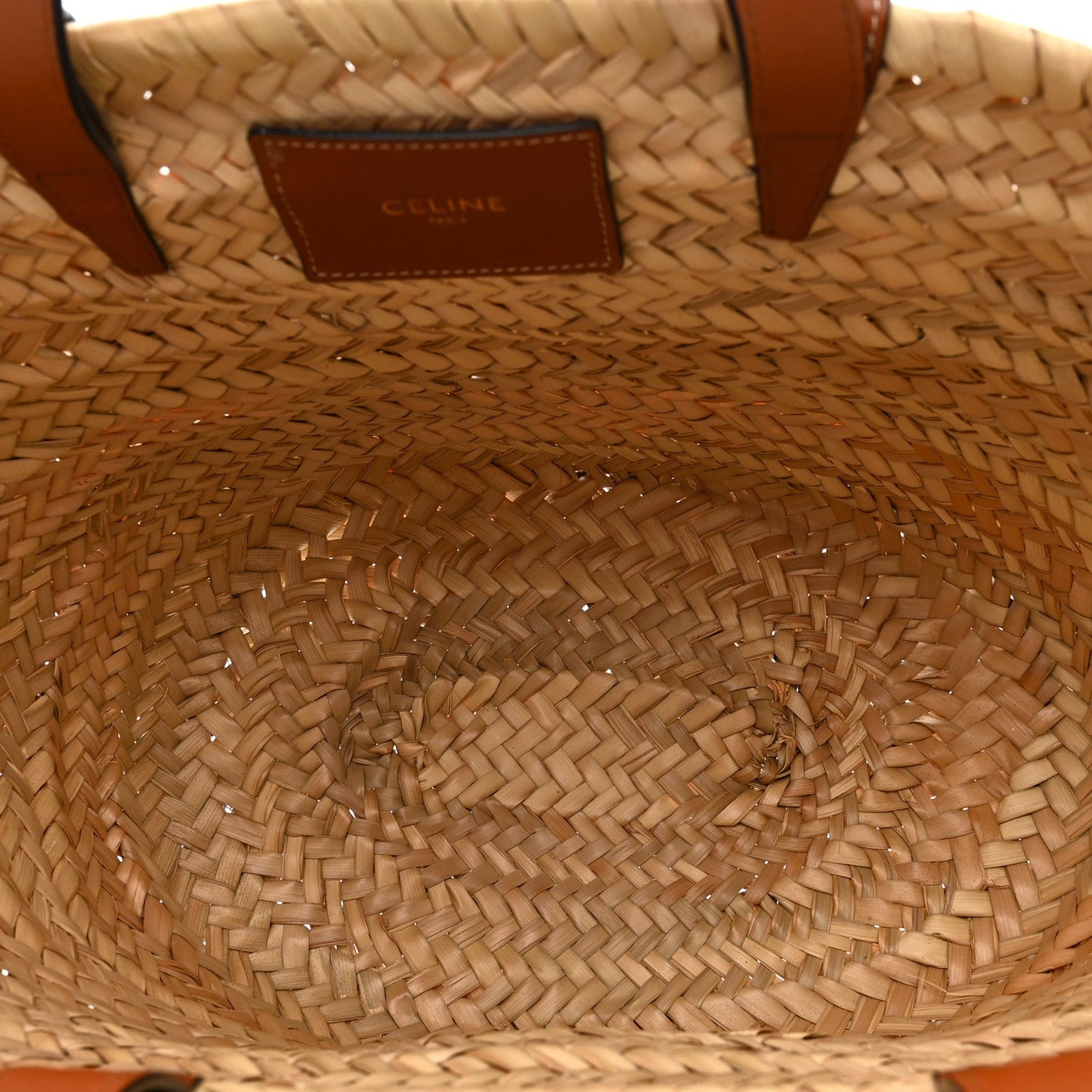 Raffia Calfskin Triomphe Medium Panier Tan