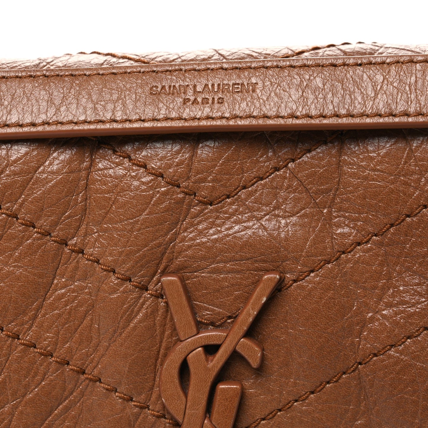Crinkled Calfskin Matelasse Monogram Medium Niki Chain Satchel Caramel