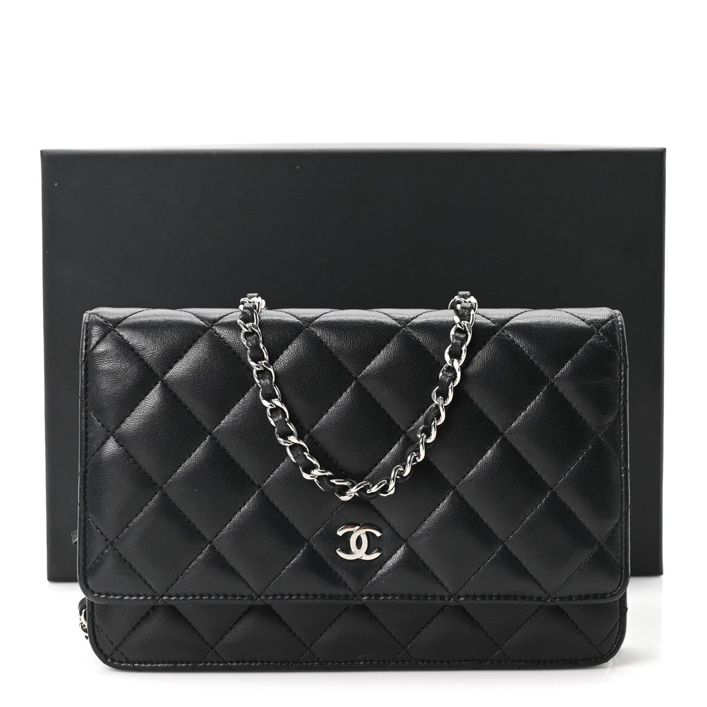Lambskin Quilted Wallet On Chain WOC Black