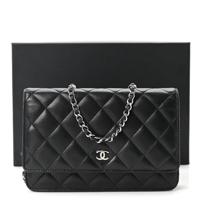 Lambskin Quilted Wallet On Chain WOC Black