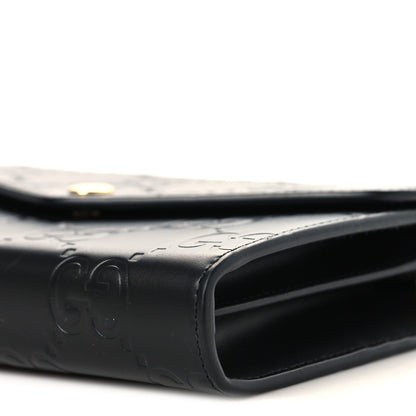 Calfskin GG Debossed Chain Wallet Black