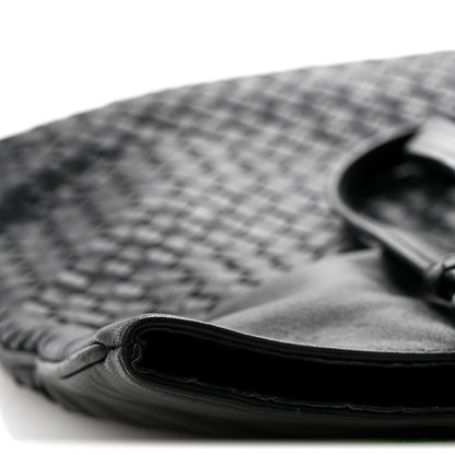 Nappa Intrecciato Flat Shoulder Bag Black