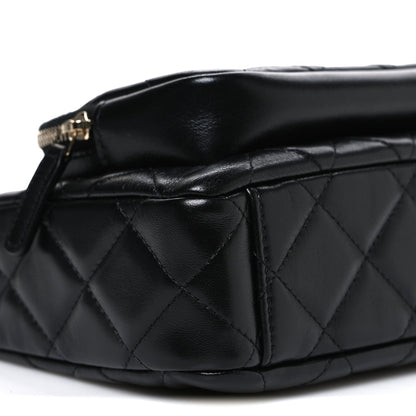 Shiny Crumpled Lambskin Quilted Small Preppy Pocket Clutch With Chain Black