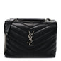 Calfskin Y Quilted Monogram Small Loulou Chain Satchel Black