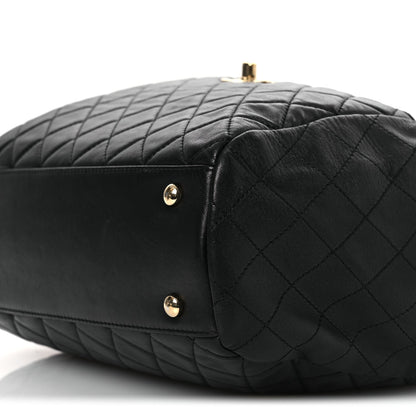 Lambskin Quilted Drawstring Bag Black