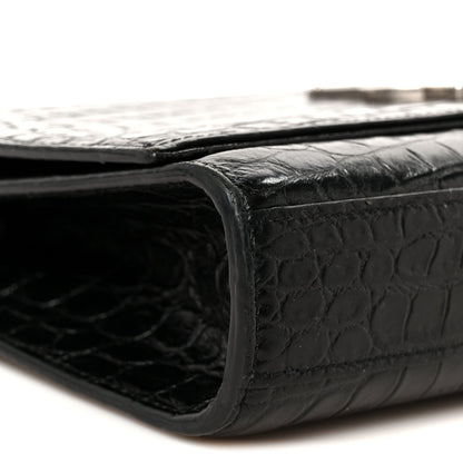 Calfskin Crocodile Embossed Medium Classic Monogram Kate Tassel Satchel Black