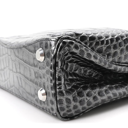 Metallized Calfskin Crocodile Embossed Mini Rodeo Top Handle Handbag Gunmetal