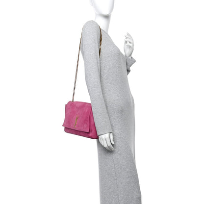 Smooth Calfskin Suede Medium Reversible Monogram Kate Satchel Rose Rubis