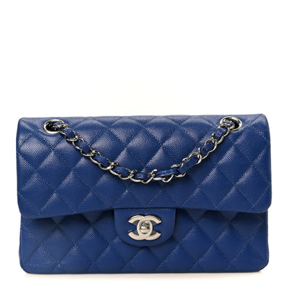 Caviar Quilted Small Double Flap Blue