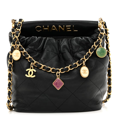 Lambskin Resin Quilted Small Bucket Bag Black