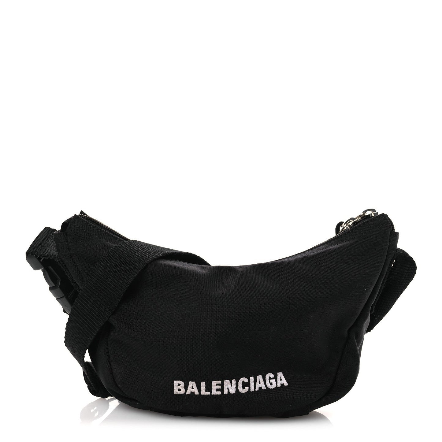 Recycled Sport Nylon Logo Embroidered Wheel Sling Bag Black White
