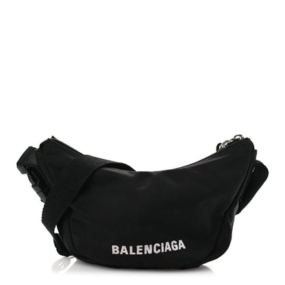 Recycled Sport Nylon Logo Embroidered Wheel Sling Bag Black White