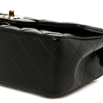 Lambskin Quilted Mini Rectangular Flap Black