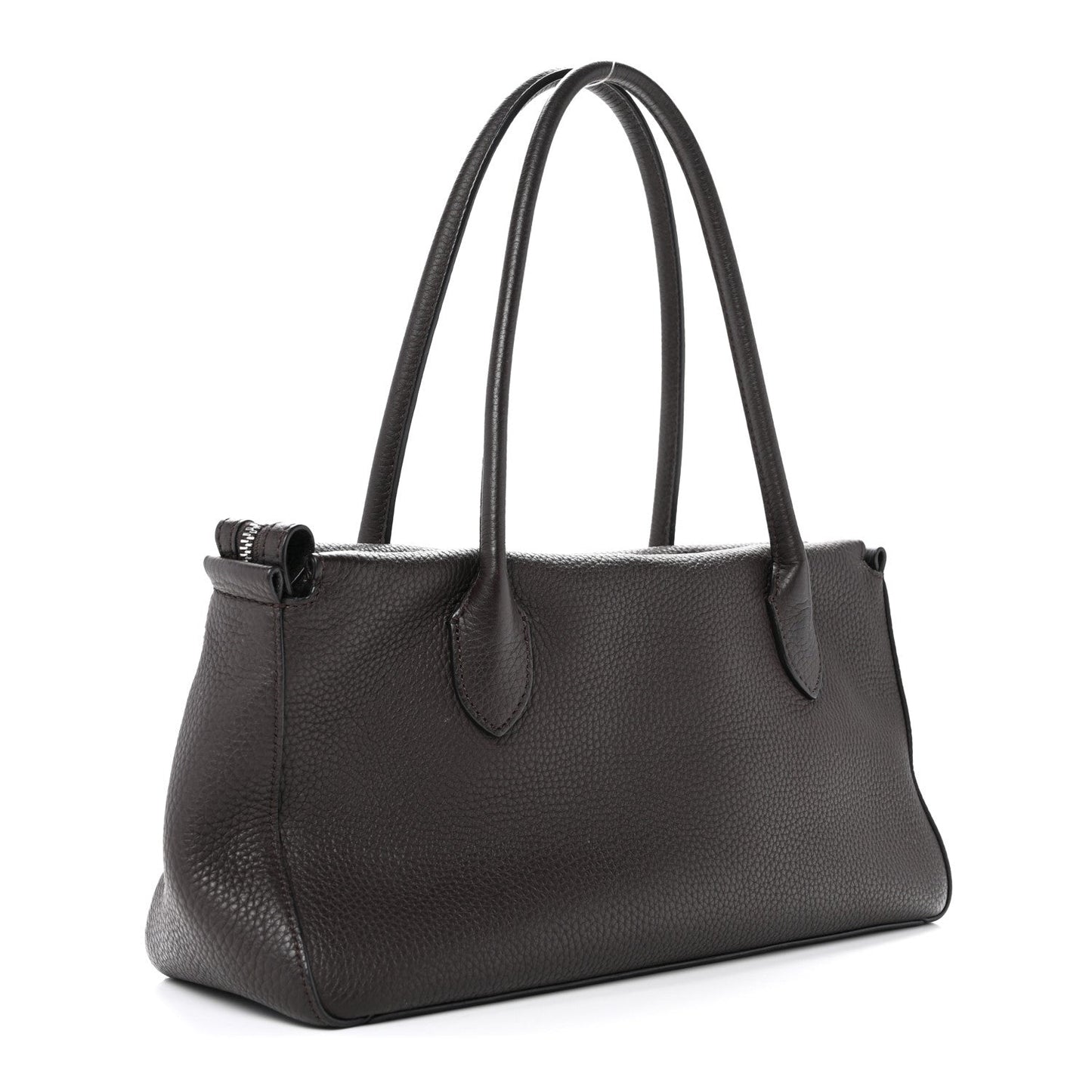 Grained Calfskin E/W Top Handle Bag Deep Brown