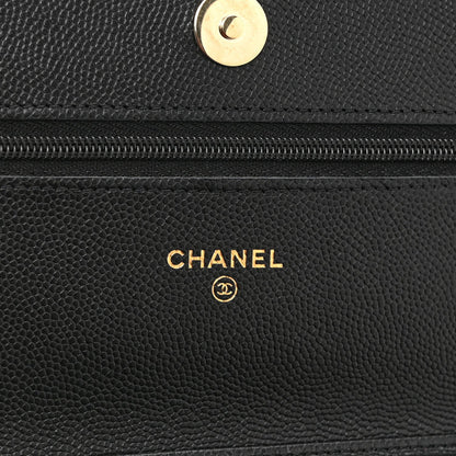 Caviar Quilted Crystal CC Wallet On Chain WOC Black