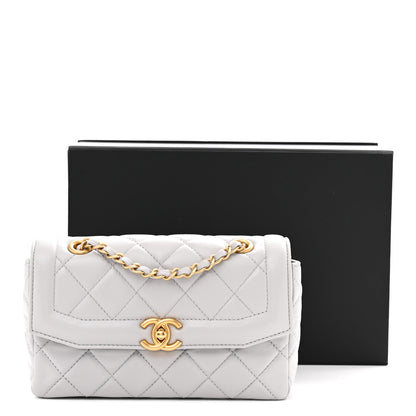 Shiny Lambskin Quilted Mini Flap Grey