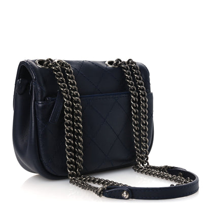 Calfskin Stitch CC Small Flap Navy Blue