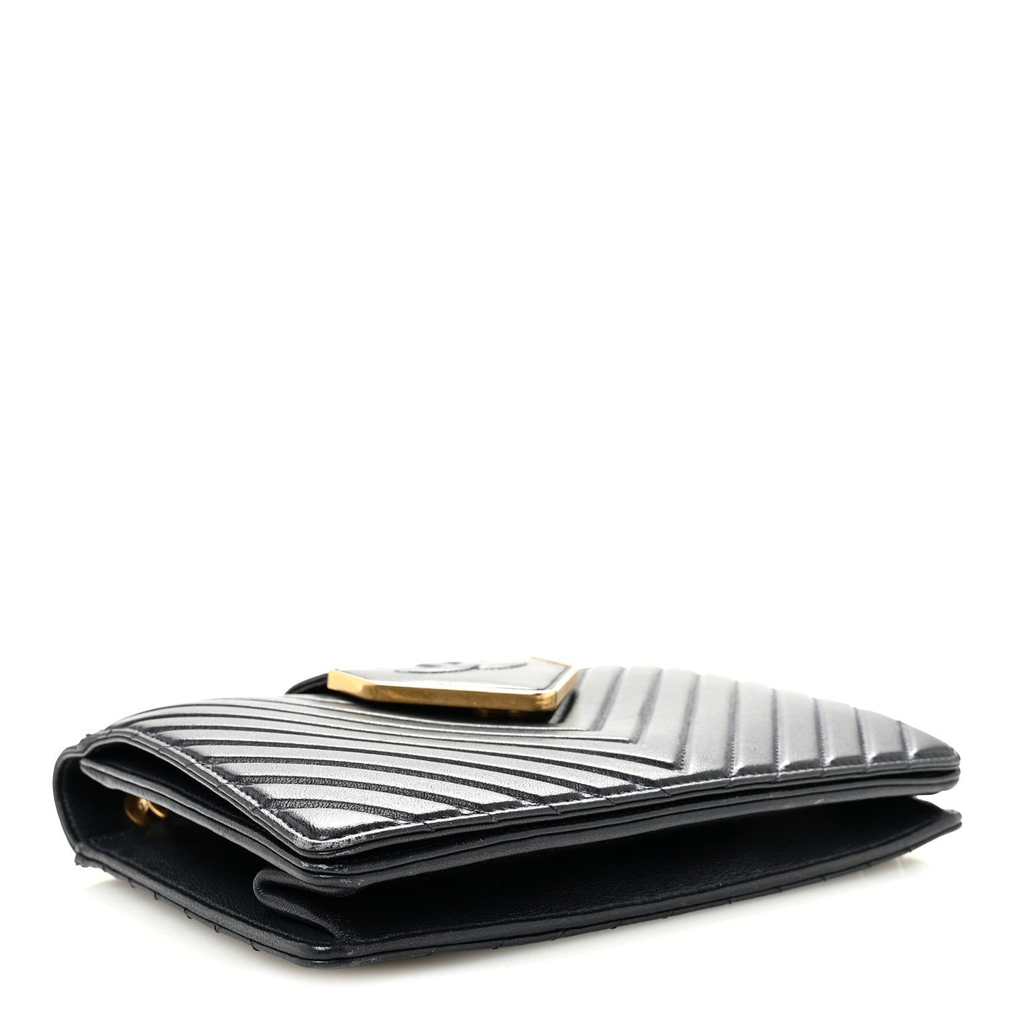 Shiny Sheepskin Chevron Quilted Collar and Tie Flap Navy
