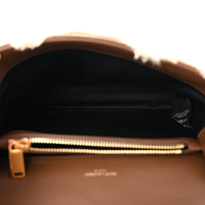 Nubuck Shearling Chevron Monogram Medium College Bag Dark Cigar Natural Beige