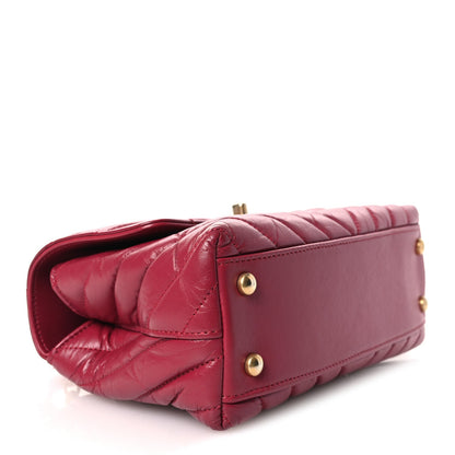 Aged Calfskin Chevron Quilted Mini Coco Handle Flap Dark Pink