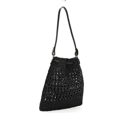 Raffia Crochet Drawstring Pouch Black Naturale