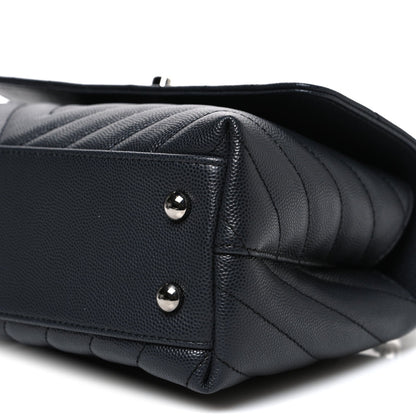 Caviar Chevron Quilted Mini Coco Handle Flap Dark Grey