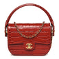Calfskin Crocodile Embossed Turn Around Mini Flap Burgundy