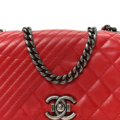 Glazed Calfskin Quilted Small Coco Boy Flap Red