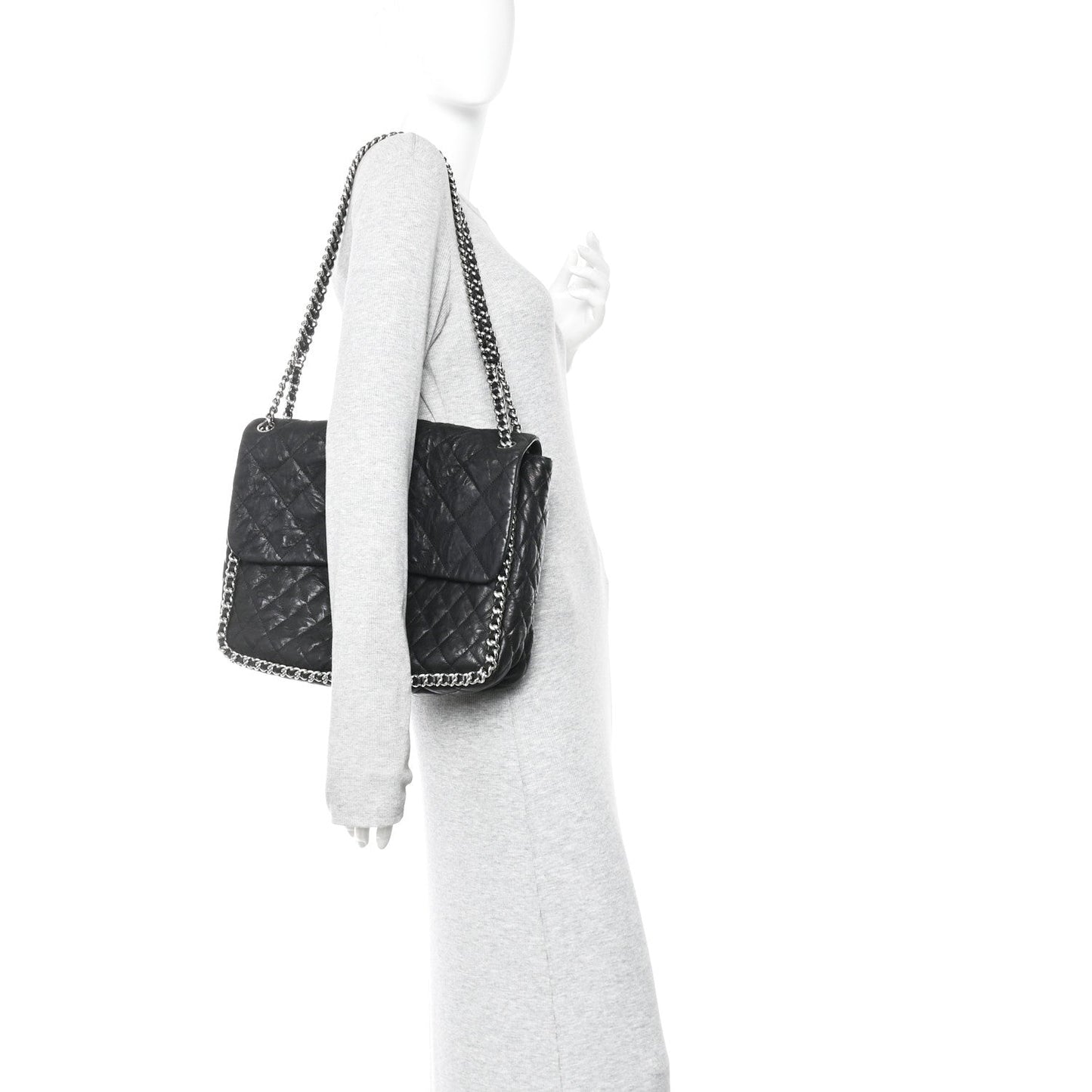 Washed Lambskin Quilted Maxi Chain Around Flap Black