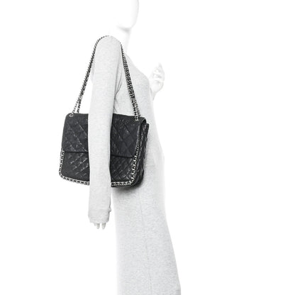 Washed Lambskin Quilted Maxi Chain Around Flap Black