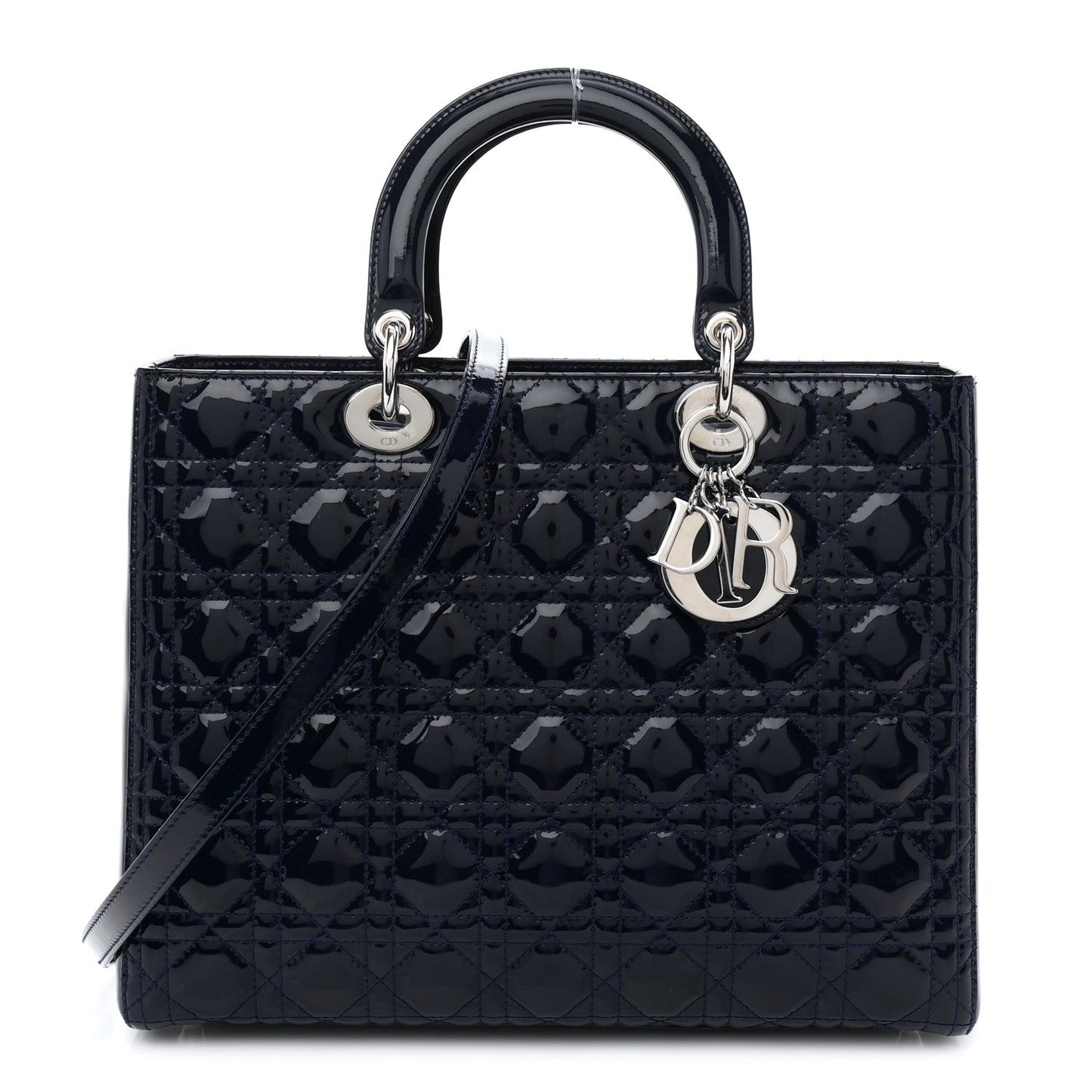 Patent Cannage Large Lady Dior Navy Blue
