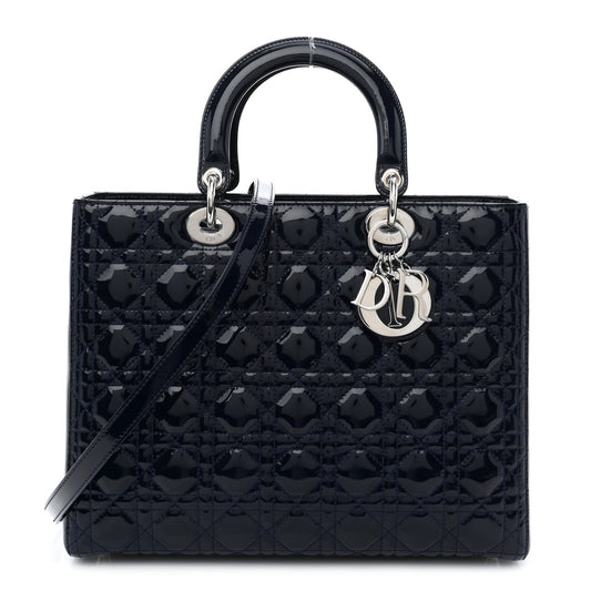 Patent Cannage Large Lady Dior Navy Blue