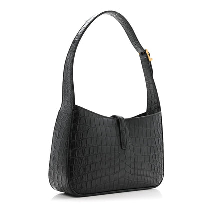 Calfskin Crocodile Embossed Le 5 A 7 Hobo Black