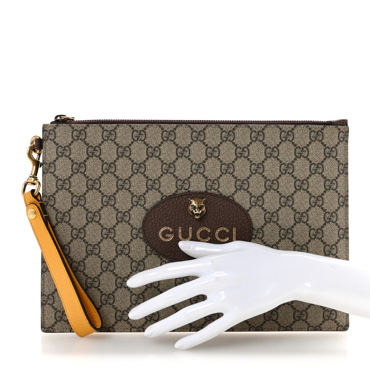 GG Supreme Monogram Neo Vintage Zip Wristlet Pouch Beige New Acero Crop
