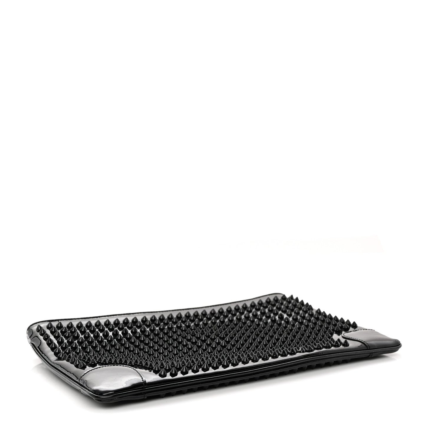 Patent Calfskin Studded Loubiposh Chain Clutch Black