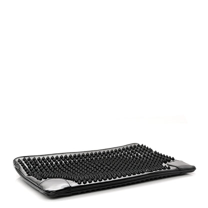 Patent Calfskin Studded Loubiposh Chain Clutch Black