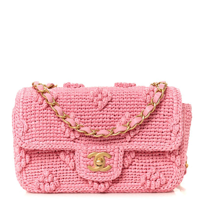 Raffia Small Dolce Raffia Flap Bag Pink