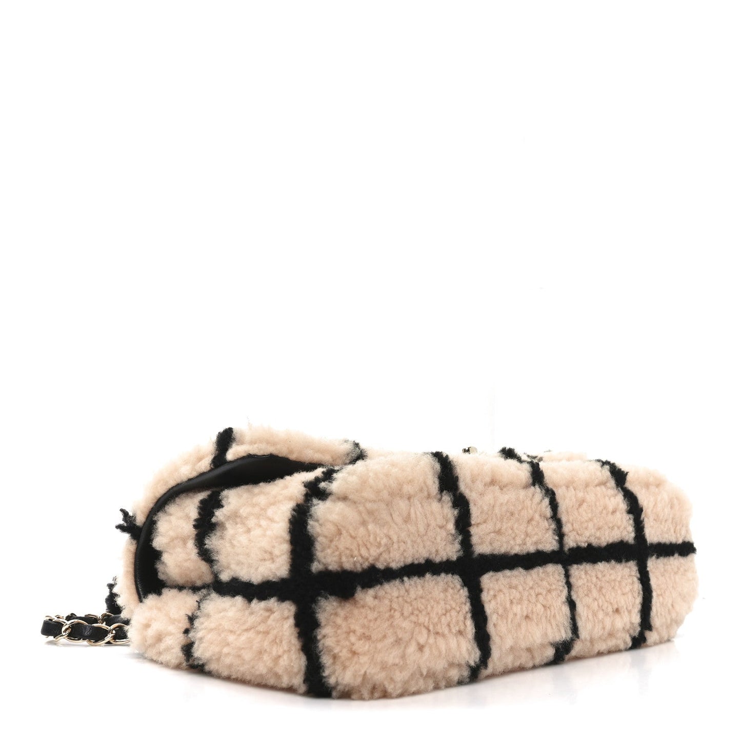 Shearling Lambskin Large Fluffy Tartan Single Flap Pink Black