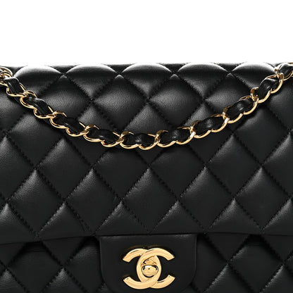 Lambskin Quilted Medium Double Flap Black