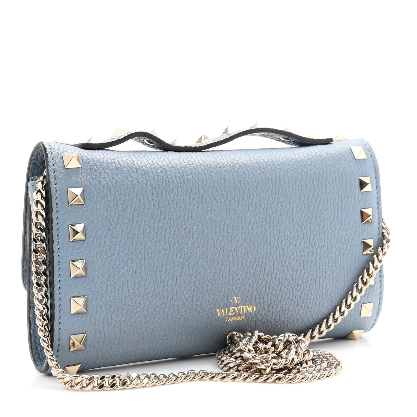 Pebbled Calfskin Rockstud Flip Lock Wallet On Chain Niagara