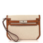 Toile H Barenia Kelly Depeches 25 Pouch Ecru Beige Fauve