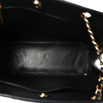 Lambskin Quilted Small Shopping Tote Black