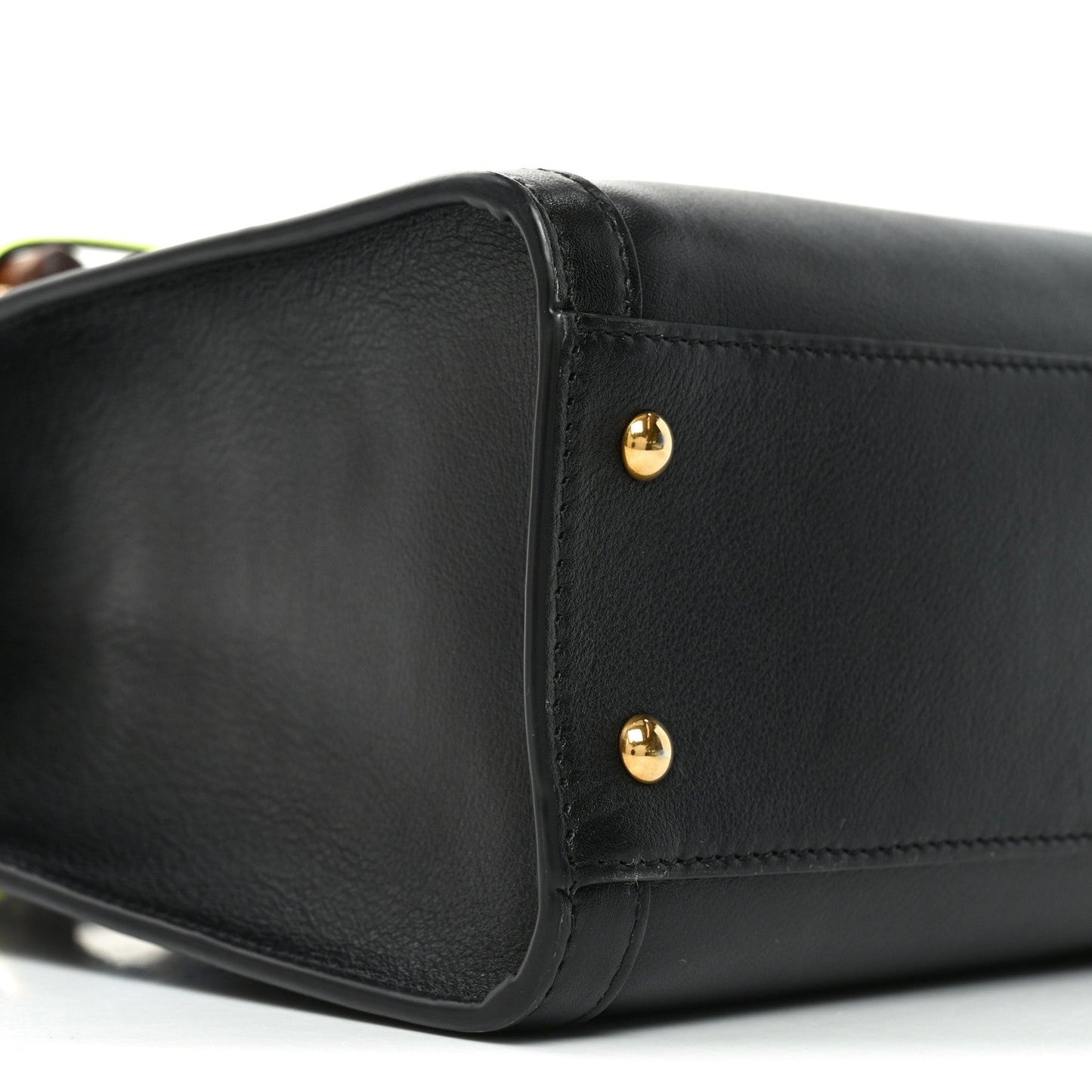 Calfskin Small Diana Tote Bag Black Yellow Fluo