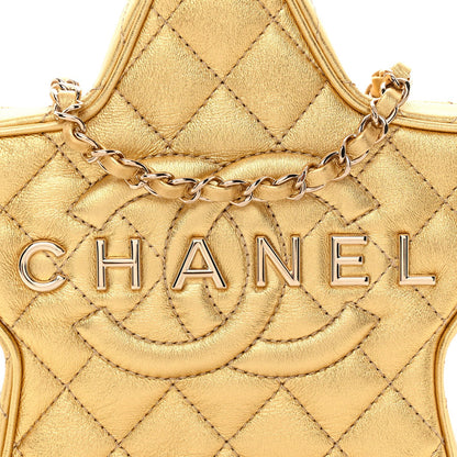 Metallic Lambskin Quilted Walk Of Fame Star Bag Gold
