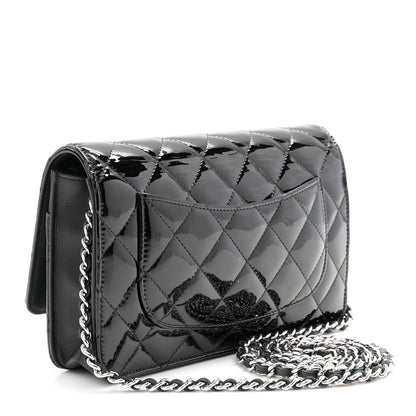 Patent Quilted Wallet On Chain WOC Black