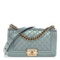 Iridescent Patent Calfskin Quilted Medium Boy Flap Light Blue