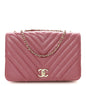 Metallic Calfskin Chevron Quilted Small Statement Flap Pink
